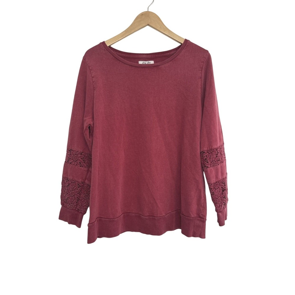 Lucky Lotus California Burgundy Cotton Lace Sleeve Sweatshirt 1X 7Q71407‎ R035